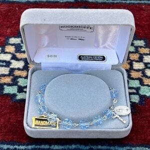 Austrian Crystial Aqua Rosary Bracelet Rhodium Finish 8mm Catholic Jewelry